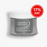 Bioderma Pigmentbio Night Renewer cream jar with a 17% off label on a white background