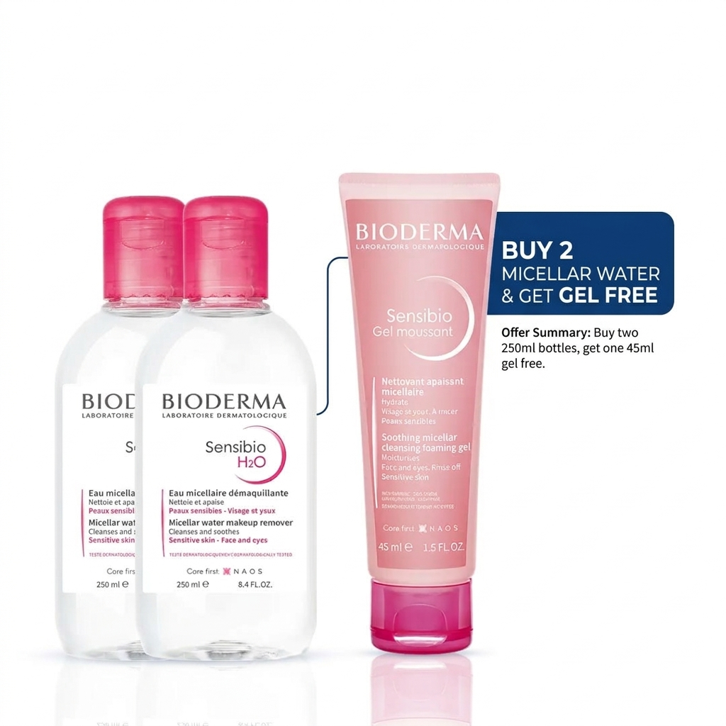 Buy  2 250ml Micellar Water – Get Sensibio Gel Moussant 45ml FREE