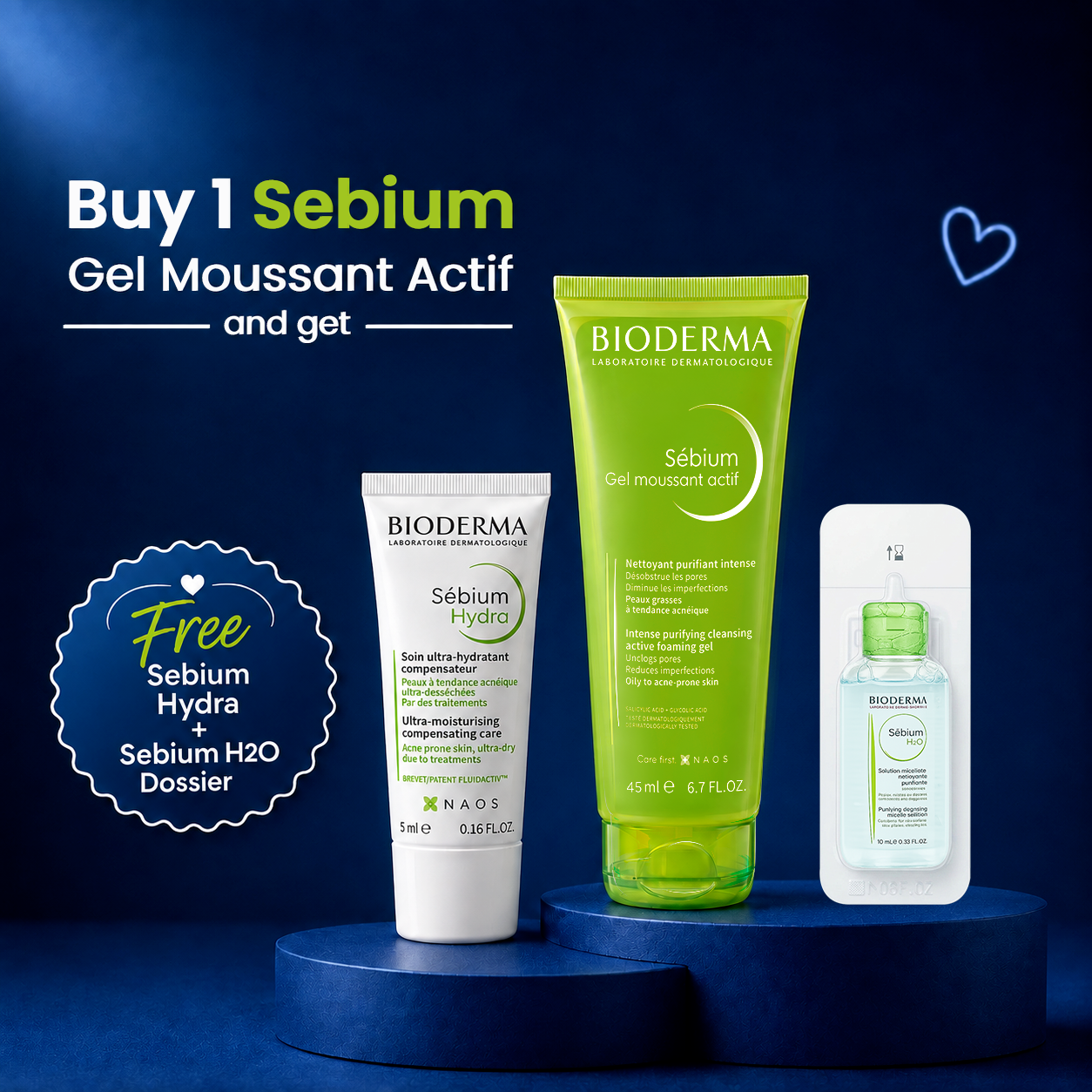 Sebium Gel Moussant Actif 45ml+ Free Sbium Hydra And Sebium H2o Dossier