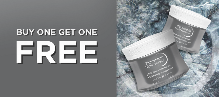Two jars of Pigmentbio hair regrowth solution with a 'Buy One Get One Free' offer on a gray background.