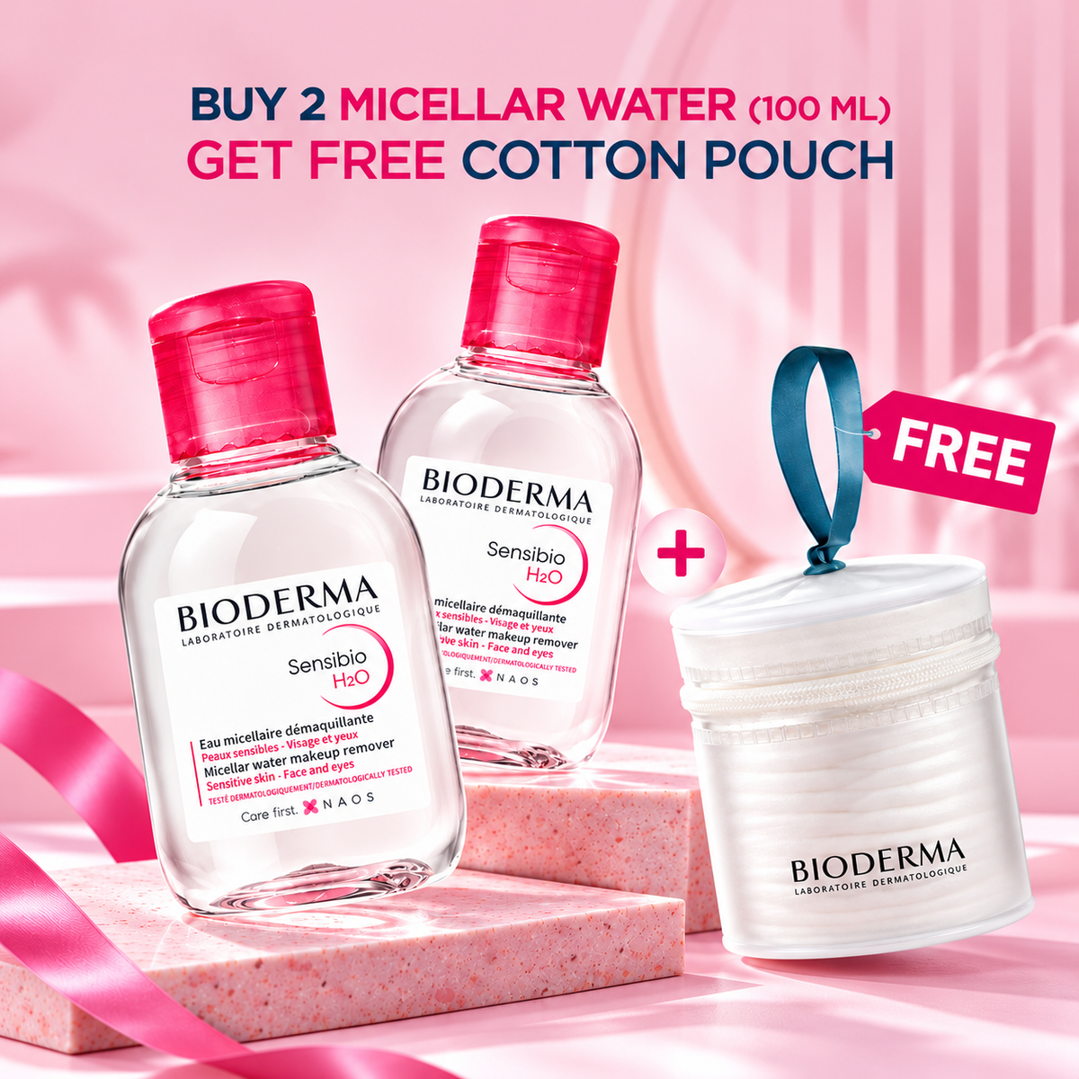 Buy 2 Sensibio H2O 100ml and Get Free Cotton Pouch